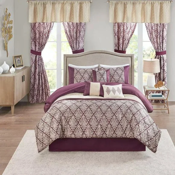 KING Madison Park Plum Luciana 7-piece Comforter Set with Coordinating Pillows